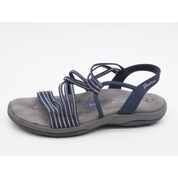 Skechers Sandals Womens 6 Slingback Blue Striped Strappy Open Toe Reggae Slim - Picture 2 of 9